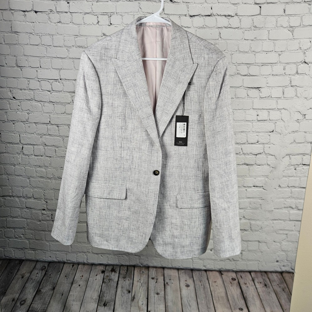 Moss London Mens Slim Fit Blazer Grey Glen Check Suit Jacket 44R New